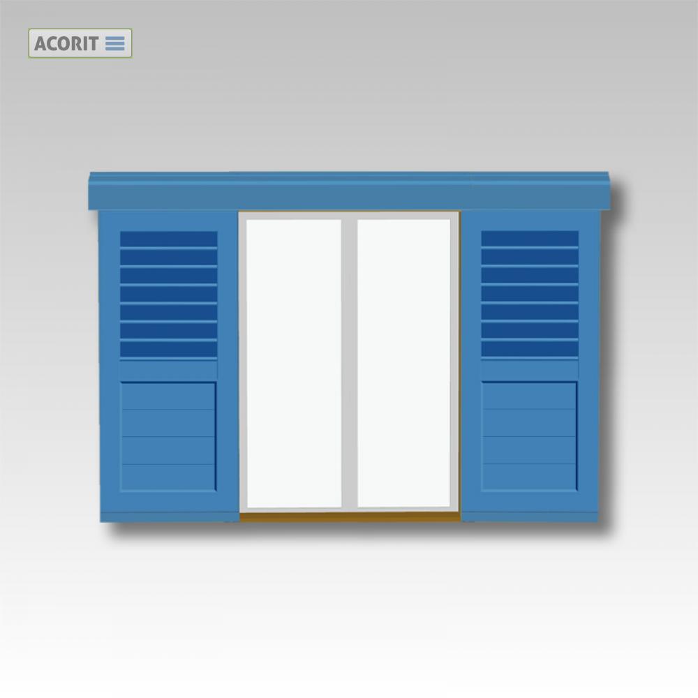 Schiebeladen ACORIT SL-FL98 P100 1L-1R feste Lamellen/Paneele, 2 Flgel links und rechts vom Fenster